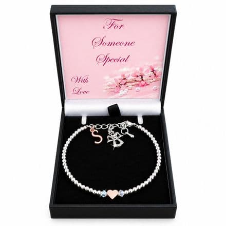 Bracelet with Angel and Letter Charm, For Niece, Daughter etc