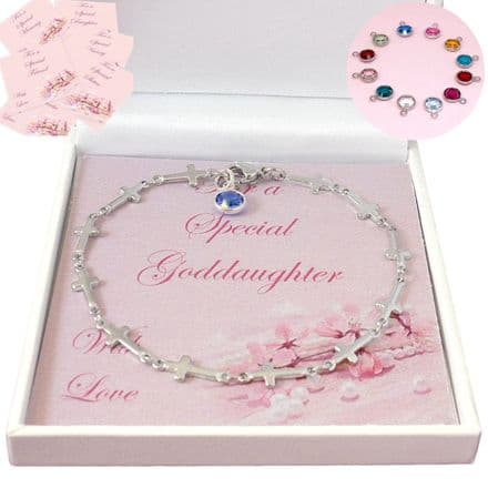 Bracelet with Cross Link Chain and Birthstone Charm