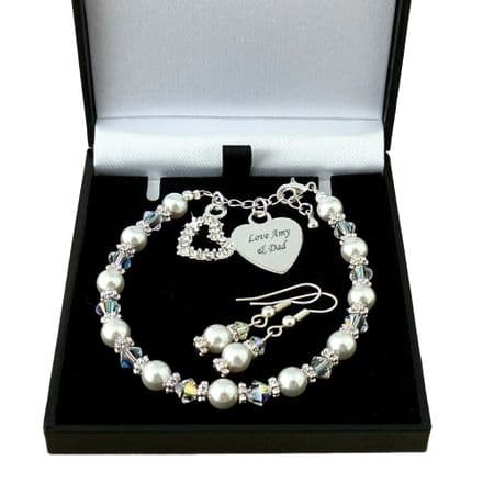 Bridesmaid Bracelet and Earring Set with Engraving