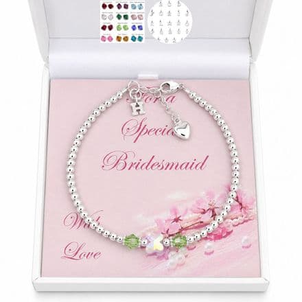 Bridesmaid Bracelet, Birthstones, Butterfly & Letter Charm