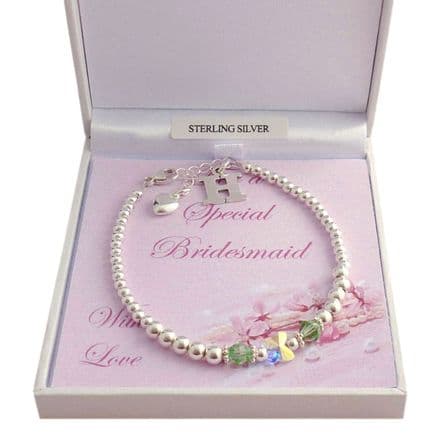 Bridesmaid Bracelet, Birthstones, Butterfly & Letter Charm