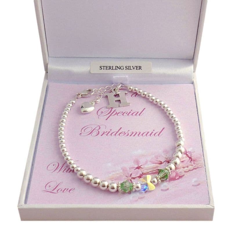 Silver Bridesmaid Bracelet with Birthstones, Butterfly & Letter Charm| Jewels 4 Girls