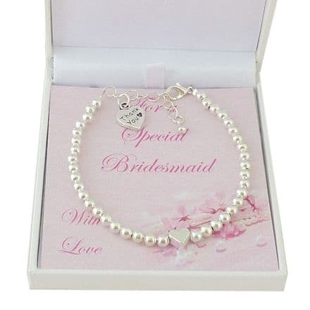 Bridesmaid Bracelet with Heart Bead and Thank You Charm