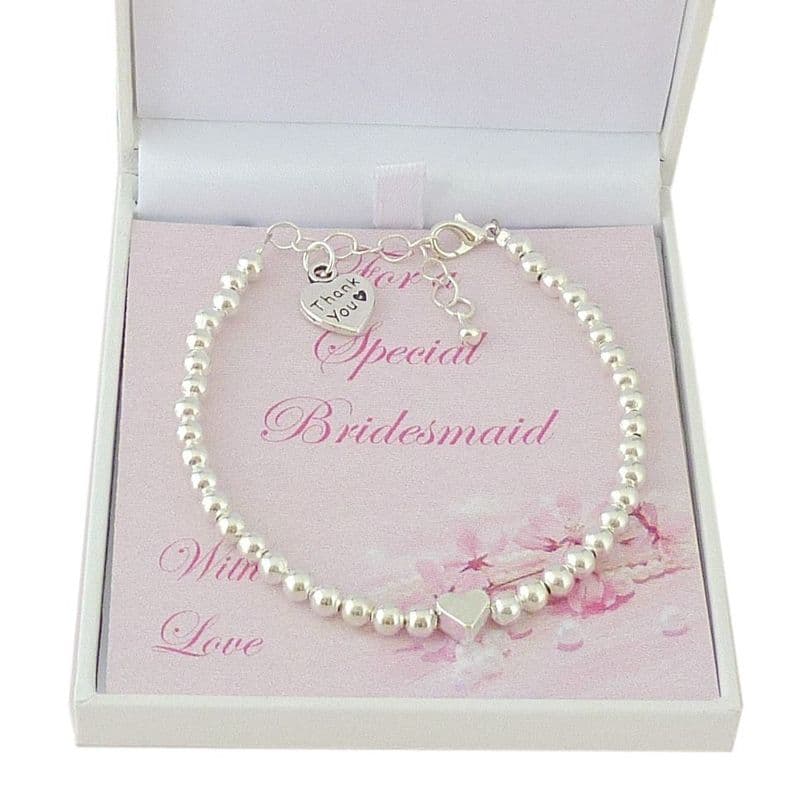 Bridesmaid Bracelet with Heart Bead and Thank You Charm | Jewels 4 Girls