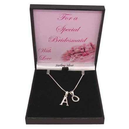 Bridesmaid Necklace, 925 Silver with Letter and Horseshoe Pendants