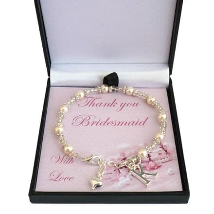 Bridesmaid or Flower Girl Bracelet with Letter Charm