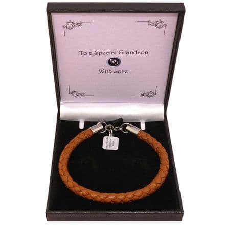 Brown Leather Bracelets with Engraving for Boys, Personalised Gift
