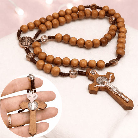 Brown Wooden Rosary Beads, Personalised