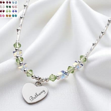 Butterflies and Birthstones, Girls Personalised Necklace