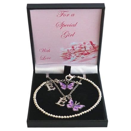 Butterfly & Letter Jewellery Set, Bracelet & Necklace, Birthday Gift
