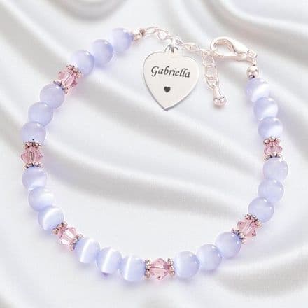 Cats Eye and Crystal Personalised Bracelet with Engraving