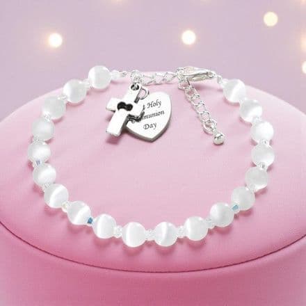 Cats Eye First Holy Communion Day Bracelet with Engraving