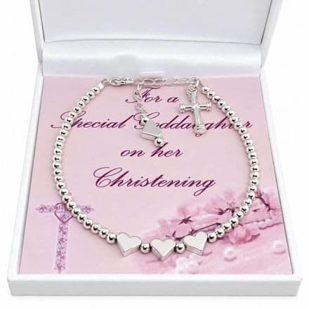 Christening Bracelet for Girl with Cross. Gift for Daughter, Goddaughter