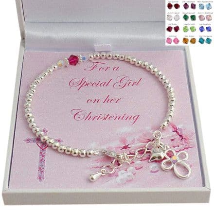 Christening Bracelet for Girls with Birthstone. Gift for Goddaughter etc