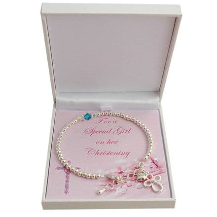 Christening Bracelet for Girls with Birthstone. Gift for Goddaughter etc