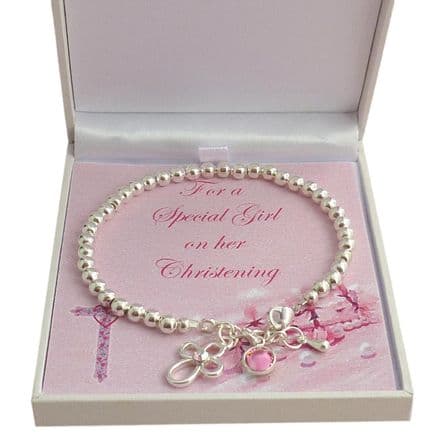 Christening Bracelet with Birthstone for Girl, Goddaughter, Daughter Gift
