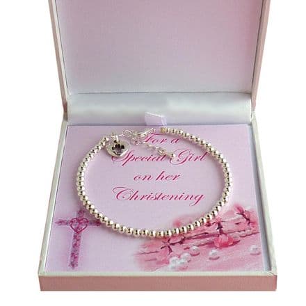 Christening Bracelet with Cross Charm for a Girl