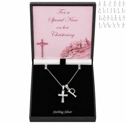 Christening Day Gift, Cross and Letter Charm Necklace. 925 Sterling Silver