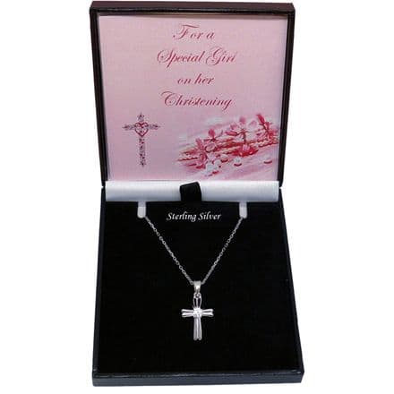 Christening Day Gift, Cross Necklace with Cubic Zirconia. 925 Sterling Silver