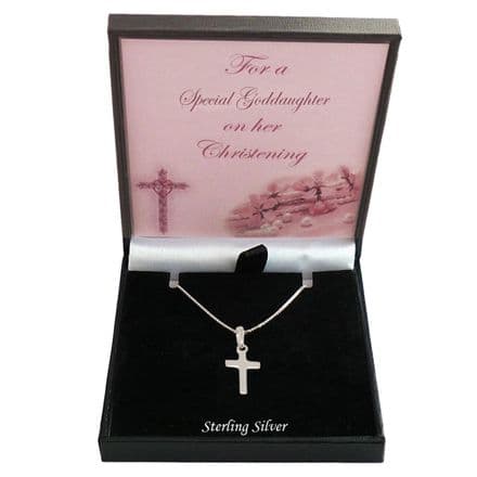 Christening Gift for Girls, Solid 925 Sterling Silver Cross Necklace