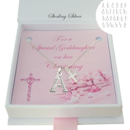 Christening Necklace with Silver Cross and Letter Pendants