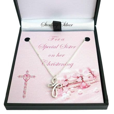 Christening Necklace with Wired Cross, Sterling Silver
