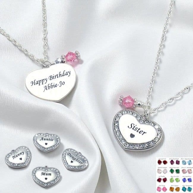 Birthstone Necklace with Engraving and Pendant Choice | Jewels 4 Girls