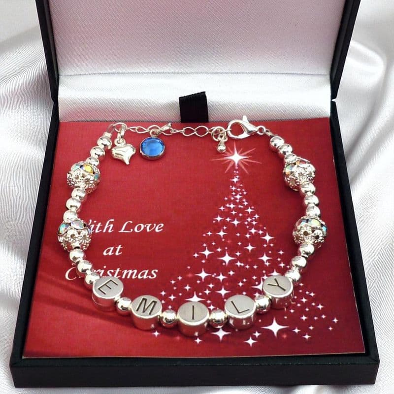 Christmas Name Bracelet for Girls. Made with Any Name and Birthstone | Jewels 4 Girls