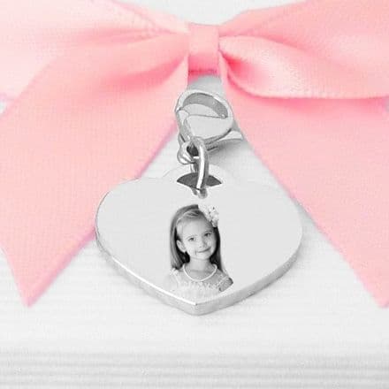 Clip On Photo Engraved Heart Charm, Personalised, Silver Stainless Steel