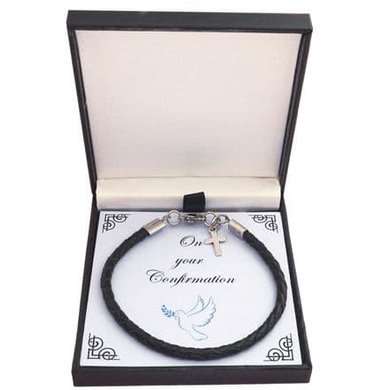 Confirmation Gift for a Boy, Bracelet with Cross, Leather