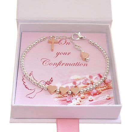 Confirmation Gift for a Girl, Bracelet with Rose Gold Cross