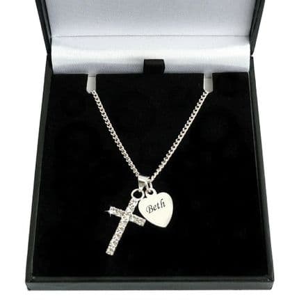 Cross and Tag Necklace with Engraving, Girls Christening Gift