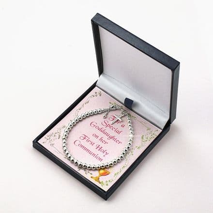 Cross Bracelet, Sterling Silver for Communion with Card Choice