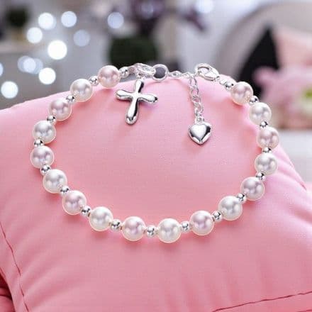 Cross Heart Christening Bracelet - Sterling Silver