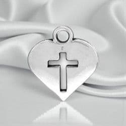 Cross in a heart charm, Sterling Silver.