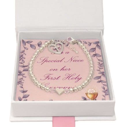 Cross in Heart Bracelet for Girls First Holy Communion Day