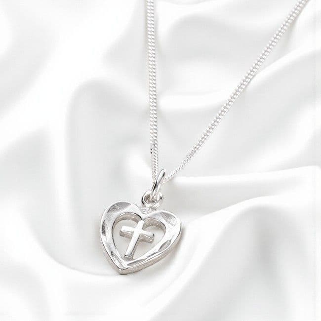 Cross in Heart Christening Necklace can be personalised | Jewels 4 Girls