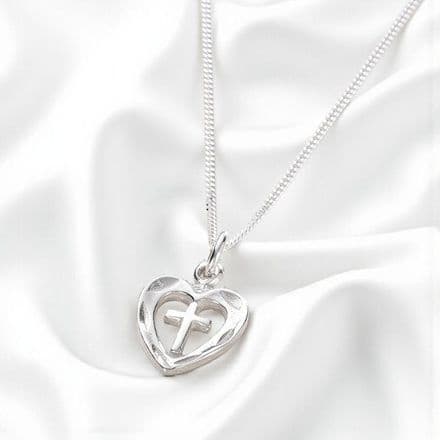 Cross in Heart Christening Necklace, Can be Personalised