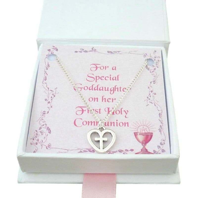 Cross in Heart Necklace for Girls First Holy Communion | Jewels 4 Girls