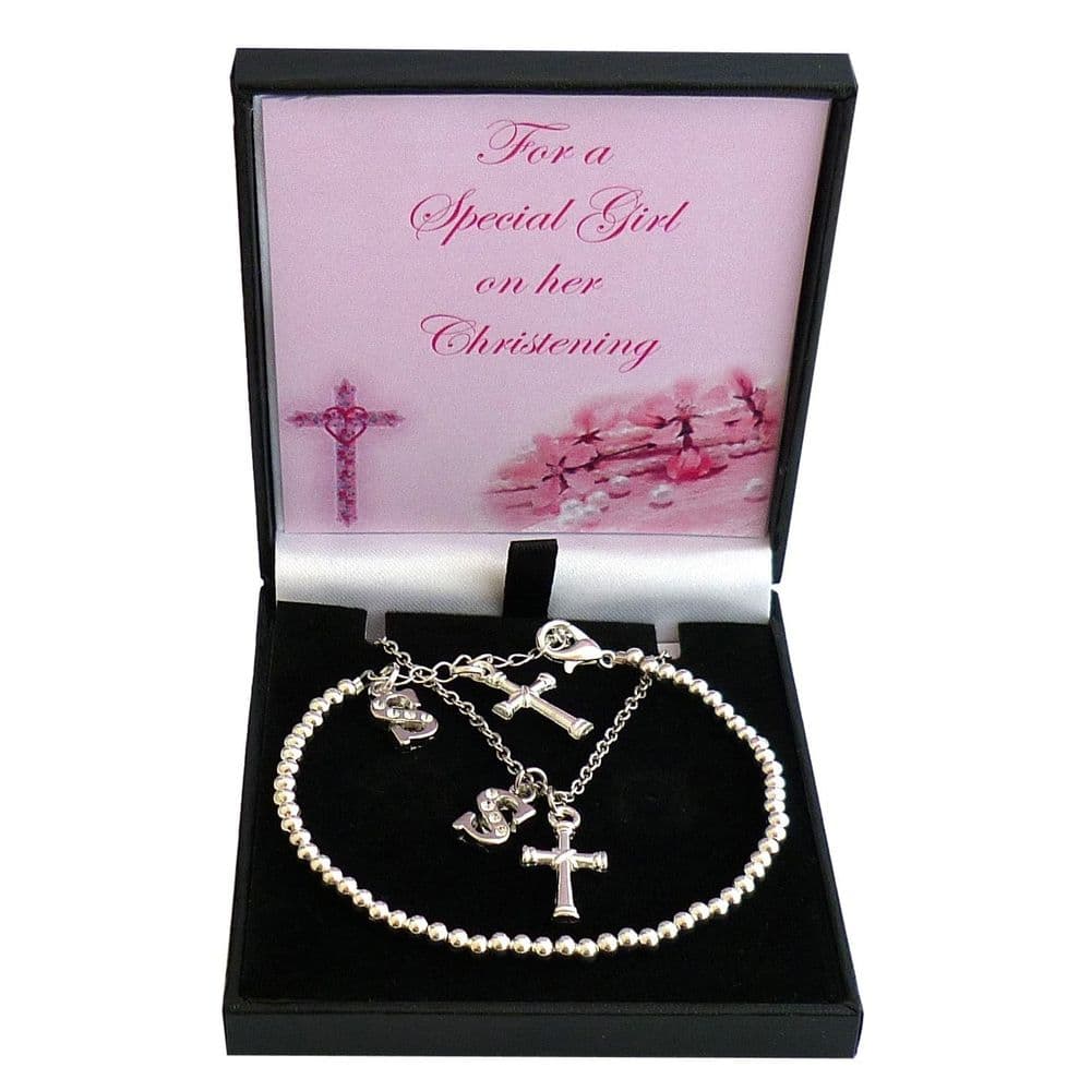 Cross & Letter Jewellery Set, Christening Day Gift, Necklace, Bracelet