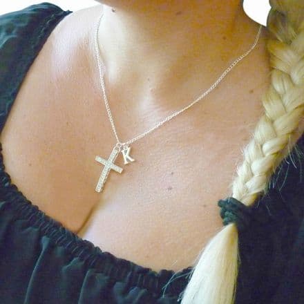 Cross Necklace with Letter Charm