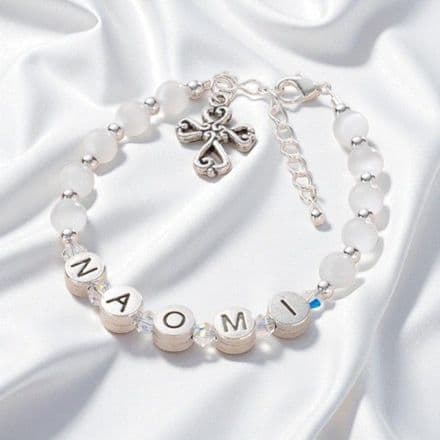 Cross of Hearts Name Bracelet - Pewter Letters