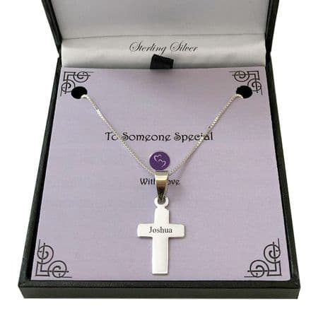 Cross on Chain with Optional Engraving for Boy or Man