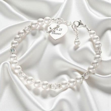 Cross Over Heart Engraved Christening Bracelet
