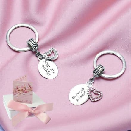 Crystal Heart Keyring with Engraving