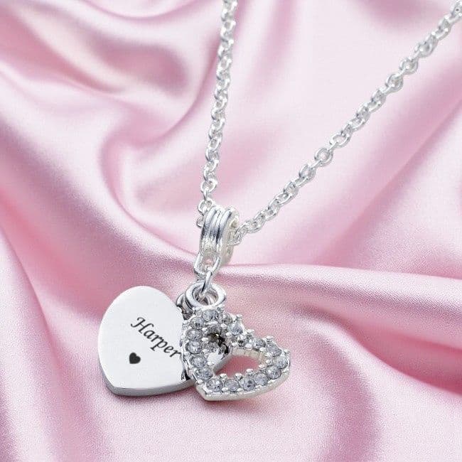 Crystal Heart Personalised Necklace with Engraving | Jewels 4 Girls