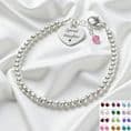 Dainty Silver Bead Bracelet with Birthstone & Engraving | Jewels 4 Girls