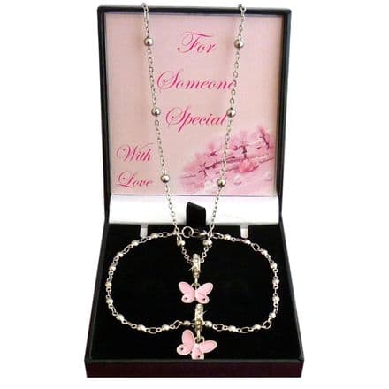 Delicate Pink Butterfly Jewellery Set for Girls