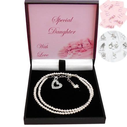 Double Strand, Silver Beads Bracelet with Charm & Gift Box Choice, Gift for Girl, Woman