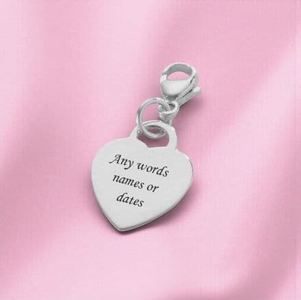 Engravable Silver Heart Charm on Clasp ch65 20mm x 18mm